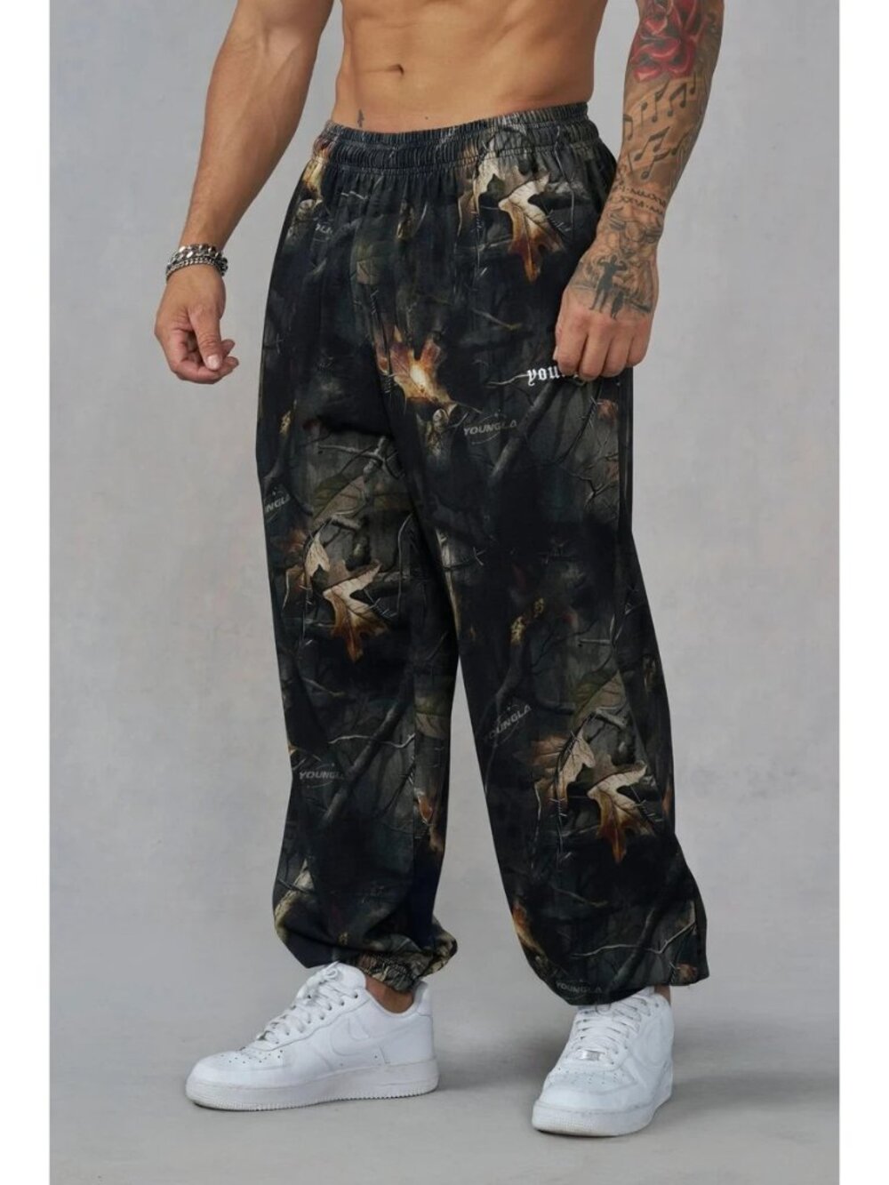 YOUNGLA Black Tree Camo Pump Cover Baggy Joggers Sweatpants Pants